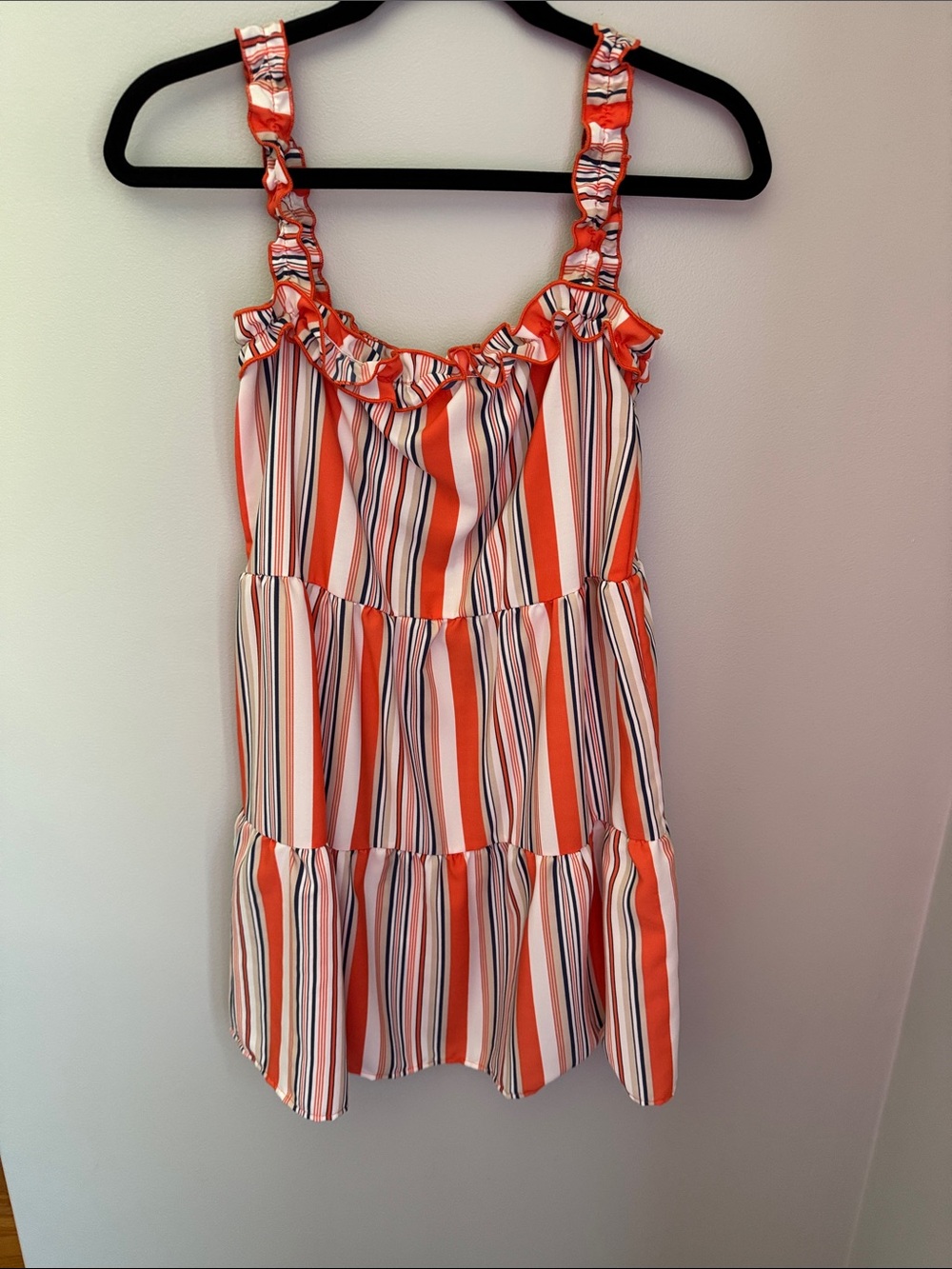 NWOT Paper Crane Orange, White & Navy Striped Ruffle Sundress